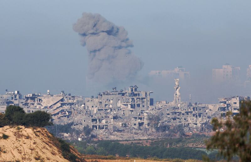 Smoke rises from the town of Beit Hanon, in the northern part of the Gaza Strip, following an Israeli airstrike on Saturday. Photograph: Atef Safadi/EPA