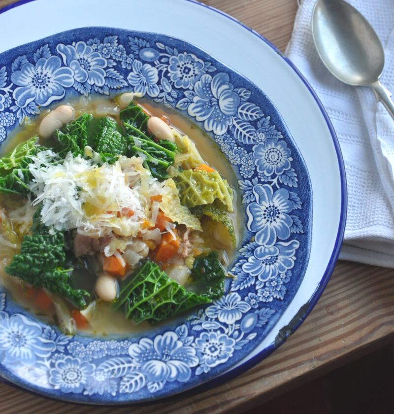 Cabbage and cannellini bean soup. Photograph: Lilly Higgins
