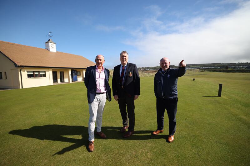 Ian Kerr, chairman of the championship committee; Nigel Pollock, incoming club captain and Danny Campbell, general manager of Royal Portrush Golf Club. Photograph: Bryan O’Brien