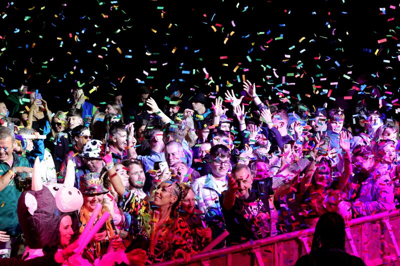 Electric Picnic 2025: The crowd enjoy DJ Dave Caffrey and the EP Banter Crew at Terminus. Photograph: Alan Betson
