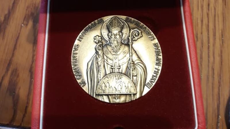 Commemorative medal presented to abuse survivors by Pope Francis.