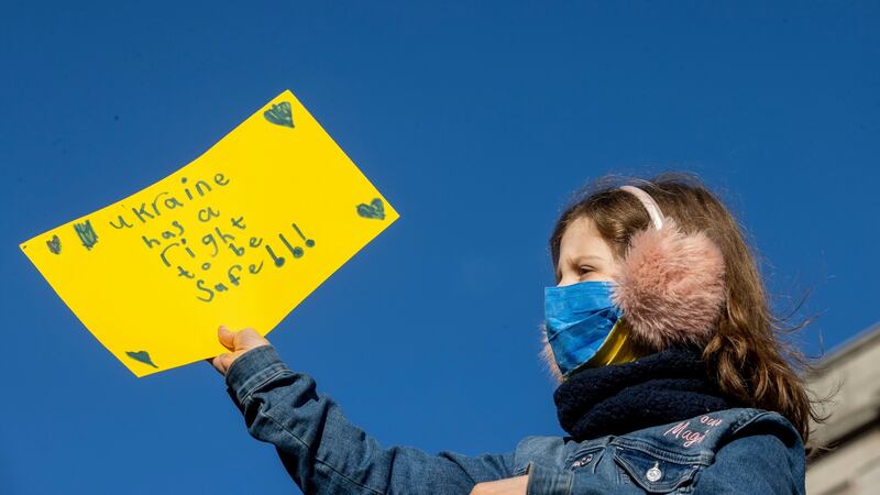 O’Connell Street, Dublin Protest against the Russian war in Ukraine. Eliza Goan aged 7 from Dublin. Photo: Tom Honan
