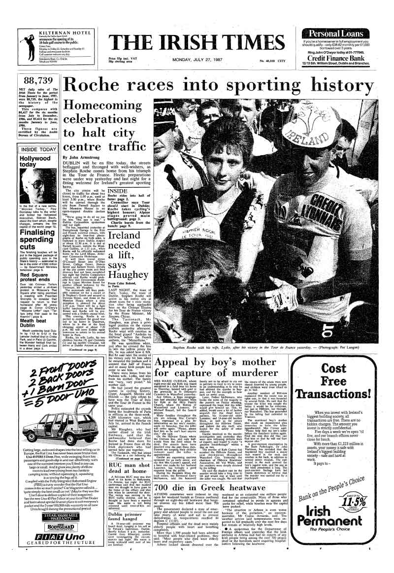 July 27, 1987 - Stephen Roche Wins the Tour de France