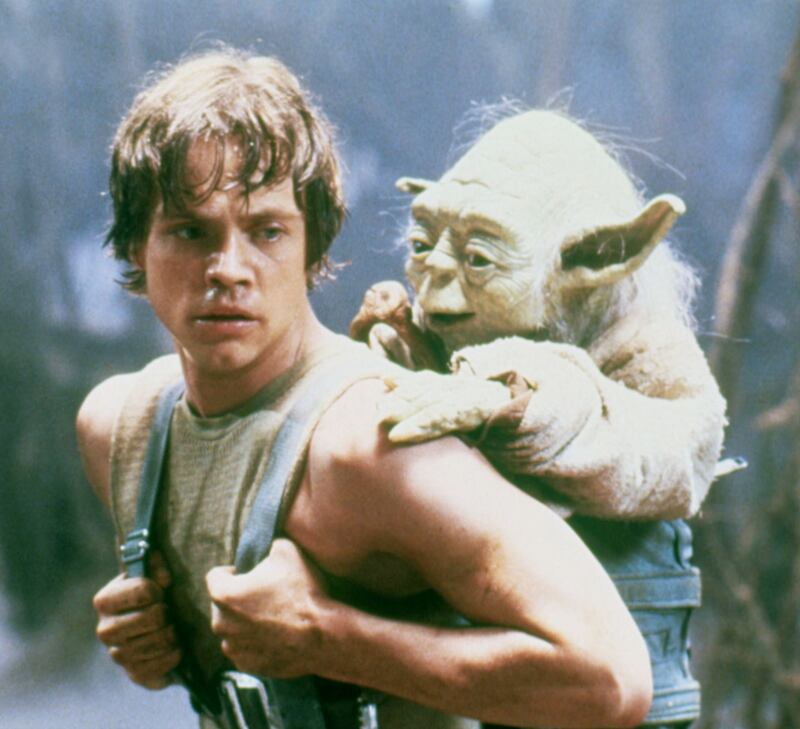 Actor Mark Hamill on the set of Star Wars: Episode V –  The Empire Strikes Back with Yoda. Photograph: Lucasfilm/Sunset Boulevard/Corbis via Getty