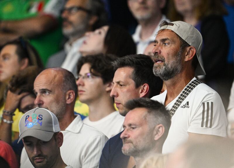 Football Liverpool manager Jürgen Klopp watches on during the Women's 50m Freestyle S6 final on day one of the Paris 2024 Paralympic Games at La Défense Arena. Photograph: Ramsey Cardy/Sportsfile