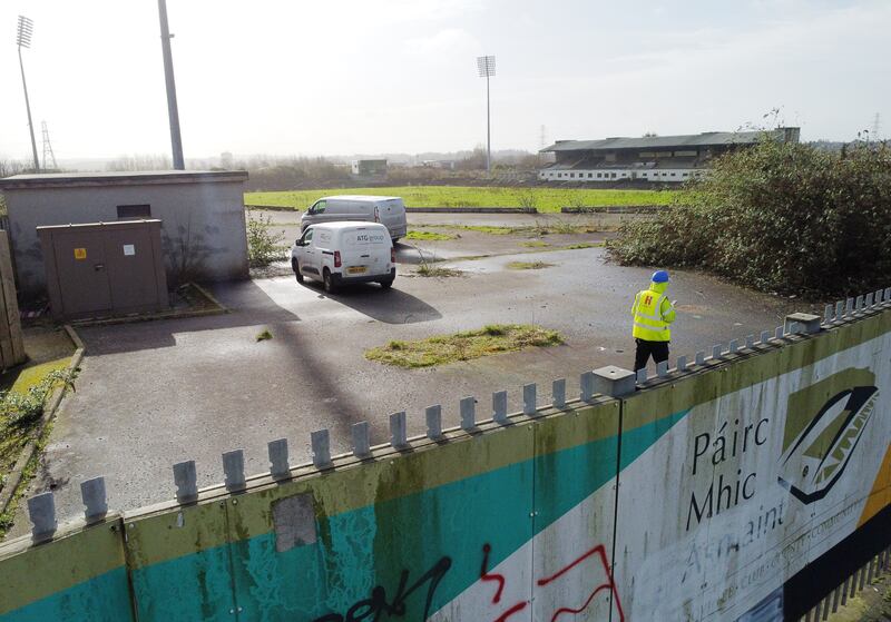 Building workers examine Casement Park on Monday. Photograph: Presseye/Jonathan Porter/Inpho