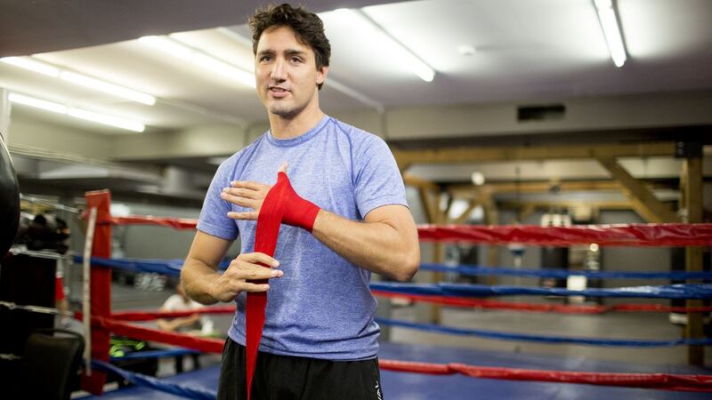 Justin Trudeau at boxing gym in Toronto. Photograph: Carlos Osorio/Toronto Star via Getty Images