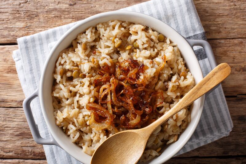 Mujaddara rice with lentils and fried onions. Photograph: iStock
