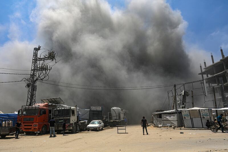 Smoke rises following an Israeli airstrike west of Gaza City on Thursday. Photograph: Mohammed Saber/EPA