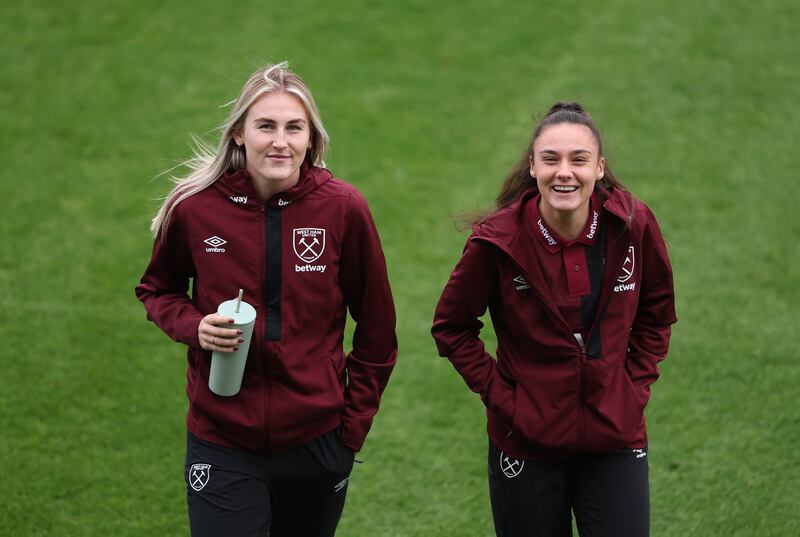 Jess Ziu (right) is trying to force her way back into the Ireland reckoning after returning to fitness with West Ham. Photograph: Alex Pantling/Getty Images