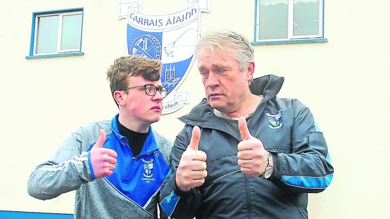 O’Rourke with David Rawle, Carrigallen actor who starred in Moone Boy with Chris O’Dowd, at the launch of Carrigallen Lights Up programme. Photo: Leitrim Observer