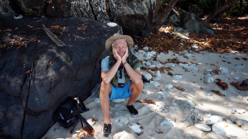 Phillip Schofield appears to stew with resentment rather than finding peace on the desert island. Photograph: Channel 5/PA

