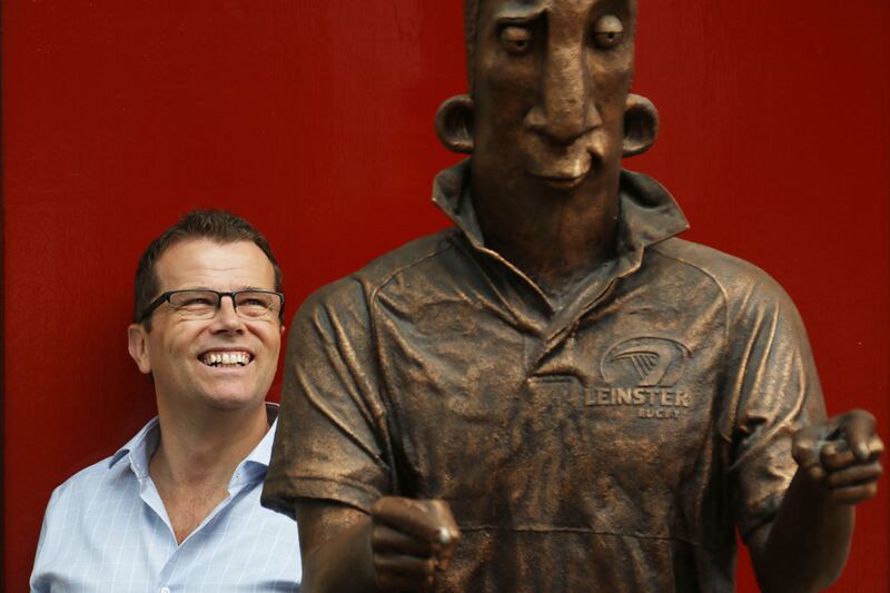 Paul Howard stands next to a statue of Ross O’Carroll-Kelly in Dublin. Photograph: Nick Bradshaw