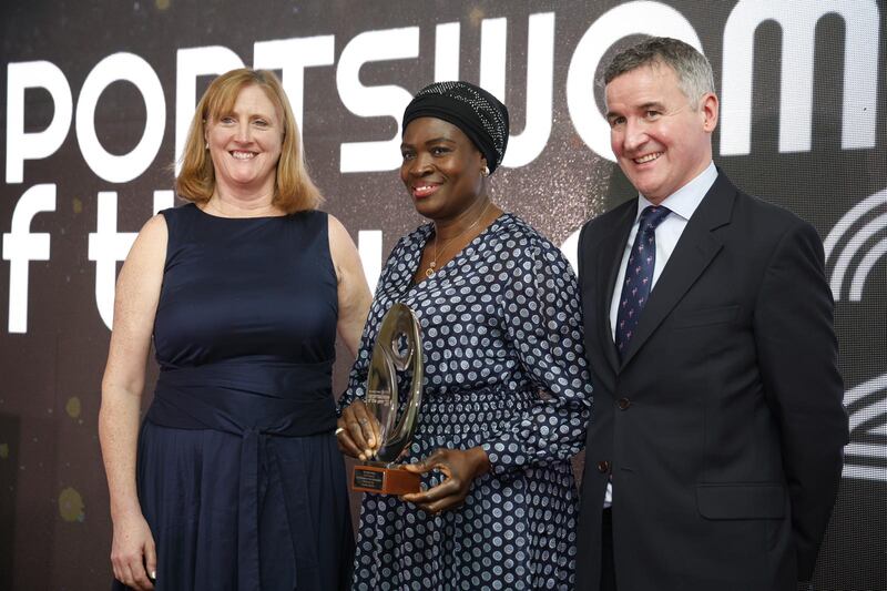Ade Adeleke, accepting the award on behalf of her daughter Rhasidat at the Sportswoman of the Year. Photograph: Nick Bradshaw