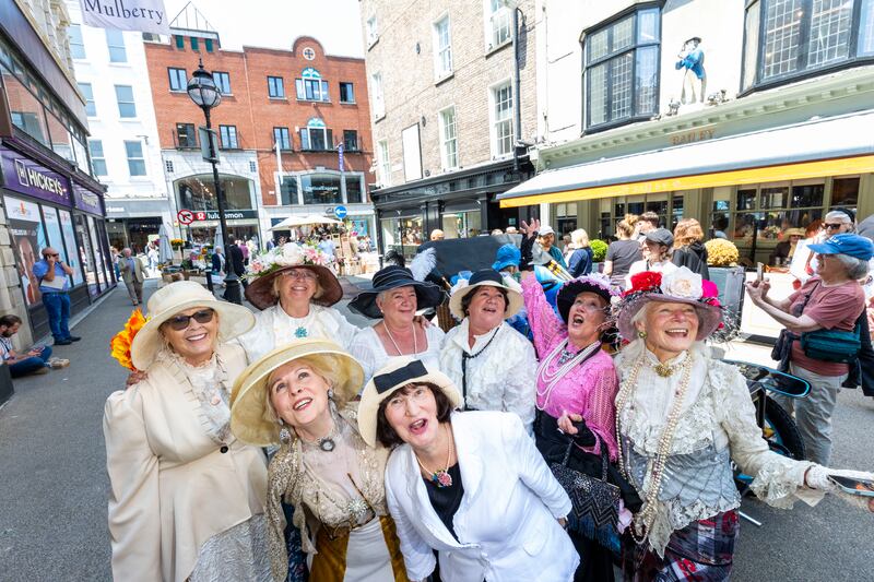 A group of friends dressed up for Bloomsday on Duke Street, Dublin. Photograph: Tom Honan/The Irish Times
