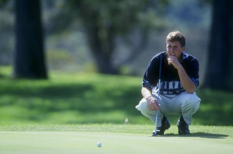 Birdie machine Phil Mickelson lines up a putt during the 1993 Buick Invitational at the Torrey Pines Golf Course, California. File photograph: Gary Newkirk/Allsport