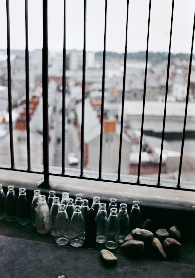 Emptied milk bottles and rocks ahead of riots in Rossville Flats in the Bogside area of Derry city, circa 1969.