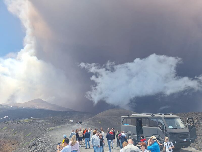 The scene after Mount Etna erupted on Monday. Photograph: Alex Stoian