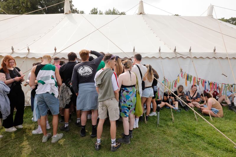 Electric Picnic: The queue to see former president Mary McAleese and RTÉ presenter Mary  Kennedy speaking to Olympic rowing bronze medalist Philip Doyle. Photograph: Alan Betson

