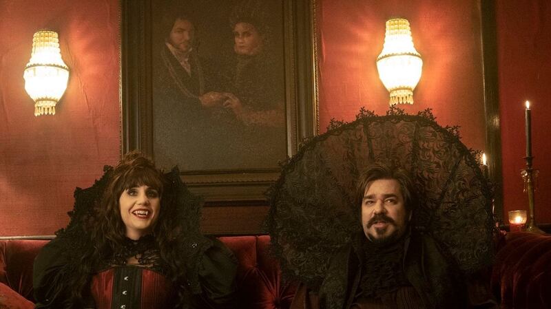 Natasia Demetriou and Matt Berry in What We Do in the Shadows