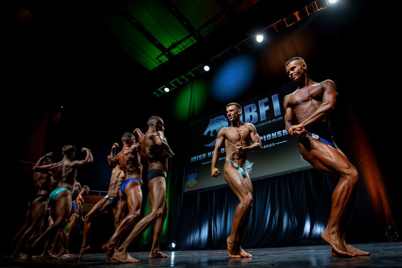 Participants in the Novice Men's Bodybuilding category.
Photograph: Tom Honan 