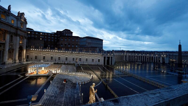 Pope Francis delivers an extraordinary ‘Urbi et Orbi’ blessing – normally given only at Christmas and Easter – from an empty St. Peter’s Square. Photograph: Yara Nardi/EPA