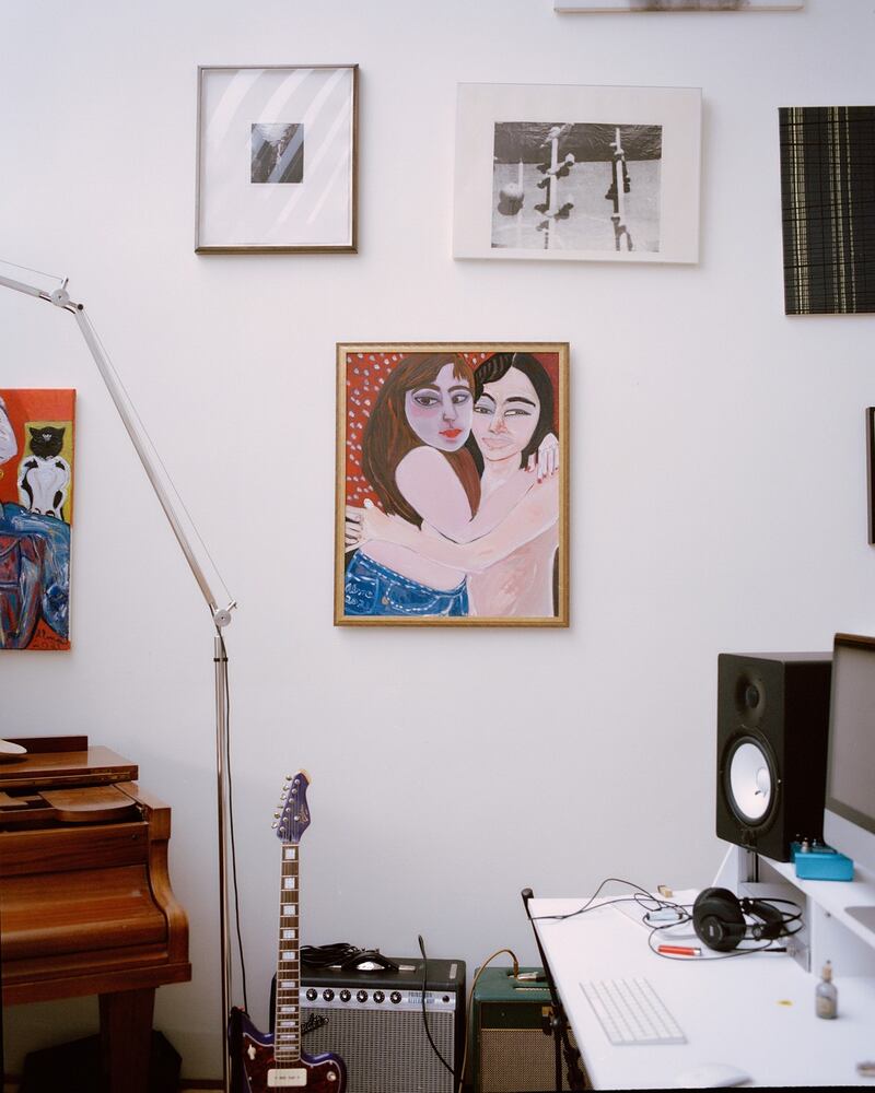 A portrait of Felber and Dunham hangs in the couple’s home. It was painted by his  mother, Alma Laura. Photograph: Charlotte Hadden/New York Times