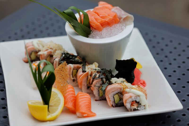 Sushi platter with salmon and sea bass nigiri. Photograph: Alan Betson 

