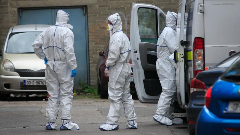 Members of the Garda technical bureau at the scene of the shooting of Michael Keogh in Dublin’s north inner city. Photograph: Gareth Chaney/Collins