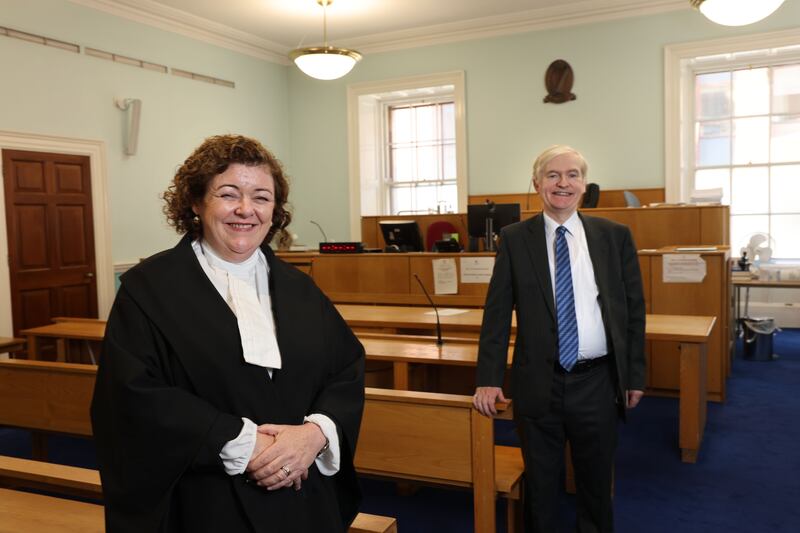 Judge Marie Quirke and Registrar Paul O’Reilly, in Court 23 in the Four Courts, Dublin. Photograph: Dara Mac Dónaill/The Irish Times







