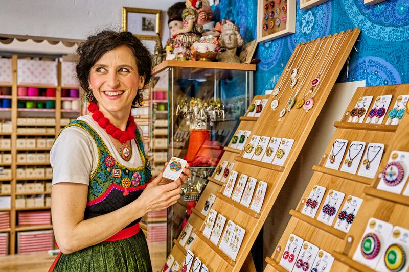 Sandra Muller, who 'fell in love with buttons'. Photograph: Florian Trykowski