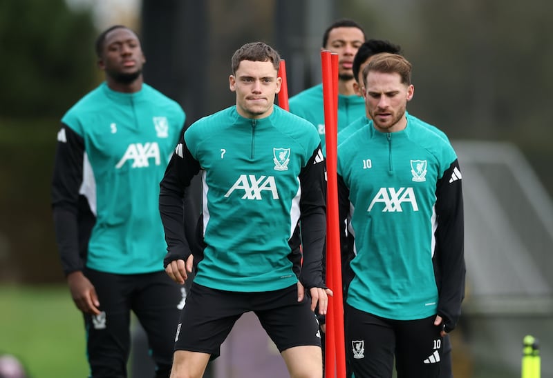 Florian Wirtz of Liverpool attends a training session. Liverpool will face Real Madrid in their UEFA Champions League match on 04 November. Photograph: Adam Vaughan/EPA
