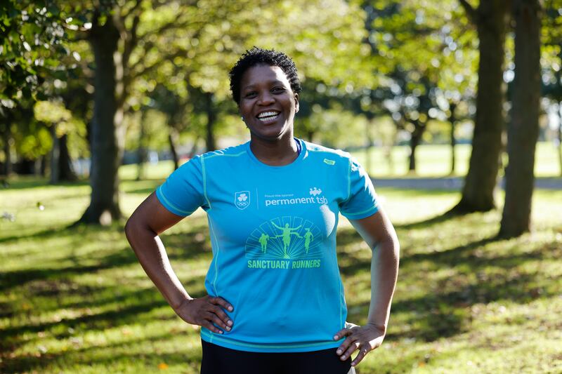 Charity Mkwebu is running the Dublin City Marathon for the second time. Originally from Zimbabwe, she’s living in direct provision in East Wall. Photograph: Alan Betson
