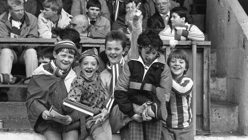 Derry City FC vs Home Farm FC in 1988. Photograph: BBC/Independent News and Media Collection: Hulton Archive/Getty Images