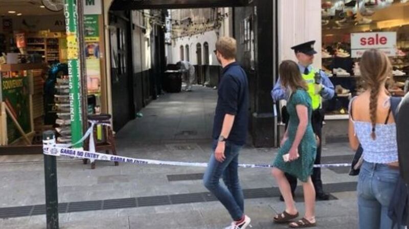 The scene sealed off on Sunday at Adam Court, off Grafton Street, where the fracas took place. Photograph: Dan Griffin