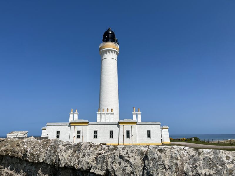 Covesea lighthouse next to RAF Lossiemouth military airfield in Scotland