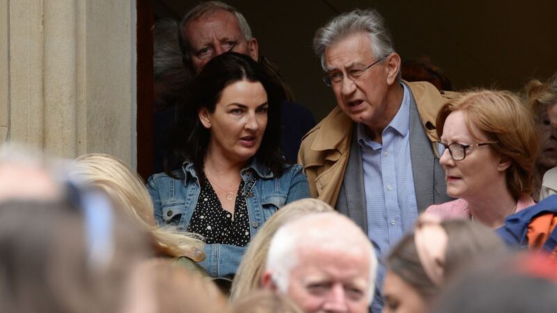 Actors  Ciara O’Callaghan  and Barry McGovern at the funeral of Irish Times journalist Kate Holmquist. Photograph: Alan Betson/The Irish Times