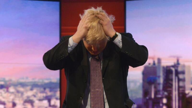 Mayor of London Boris Johnson  talking to Eddie Mair  on the BBC1 current affairs programme, The Andrew Marr Show. Photograph:  read: Jeff Overs/BBC/PA Wire