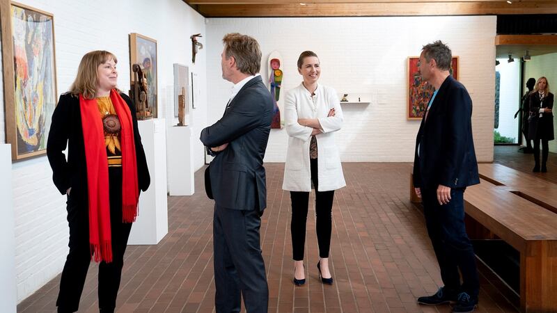 Danish prime minister Mette Frederiksen (second right) during a visit to the Louisiana Museum of Modern Art in Humlebaek. Photograph: Keld Navntoft/EPA