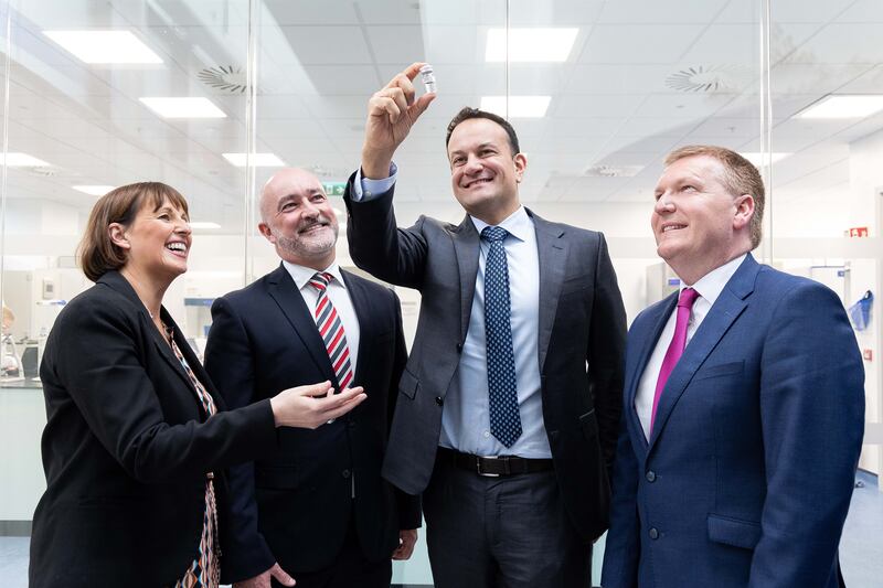 Taoiseach Leo Varadkar at the official opening last year of BioMarin's expanded facility in Shanbally, Co Cork, alongside executive director Geraldine Cregan, site lead and vice-president Conor Delaney and Minister for Finance Michael McGrath. Photograph: Michael O'Sullivan /OSM Photo