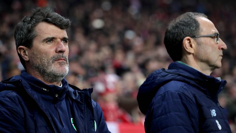 Ireland manager Martin O’Neill and assistant Roy Keane find out their side’s fate in Wednesday’s draw for the Uefa Nations League. Photograph: Ryan Byrne/Inpho