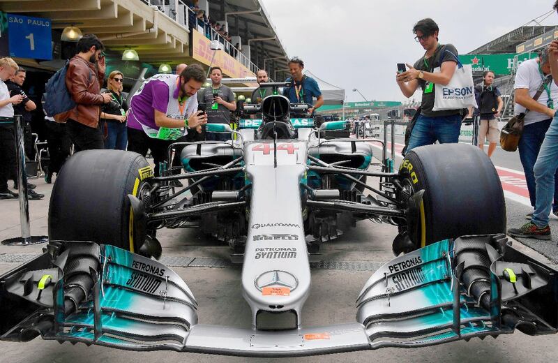 Lewis Hamilton Mercedes at Interlagos circuit in Sao Paulo, Brazil. Photograph: Getty
