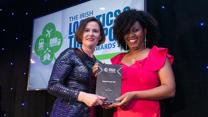 Siobhan Kinsella, Director of Driving Force at Driving Force Ireland (Recruitment & Training), presents the Employer of the Year award to Jamina Wunderlich-Vunga, BWG Foods.