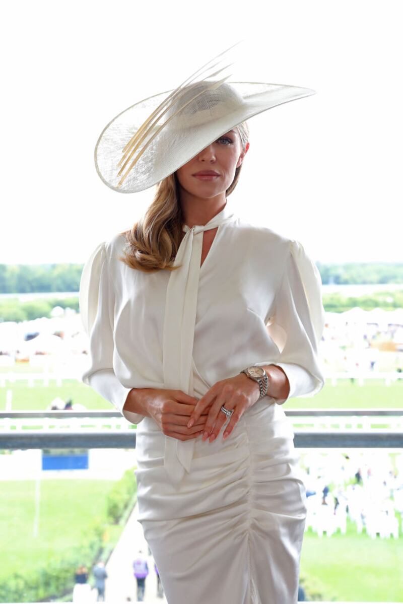 Abbey Clancy in white at  Royal Ascot. (Photograph: Dave Benett/Getty Images