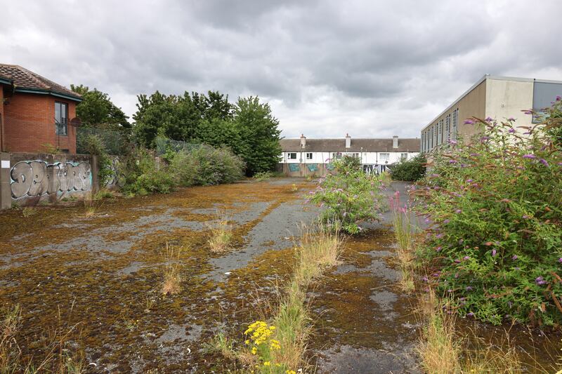 The vacant site at a former funeral home and  Ardscoil Éanna on Crumlin Road and Rafter’s Road, Crumlin, Dublin. Photograph: Dara Mac Dónaill/The Irish Times






