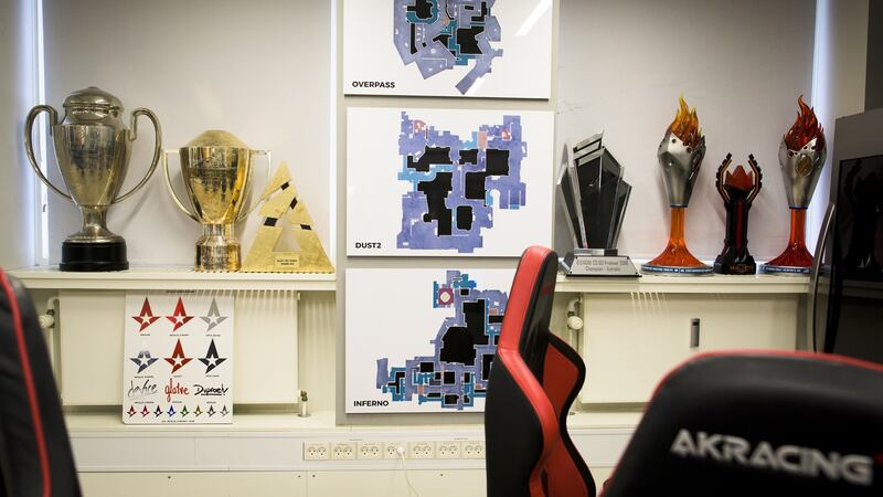 Team Astralis’s training room, with trophies the team has won, at Rfrsh Entertainment’s offices in Copenhagen. Photograph: Pete Kiehart/ The New York Times