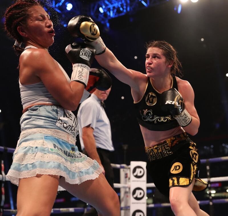 Katie Taylo v Anahi Esther Sanchez  in the WBA Lightweight Title, Principality Stadium, Cardiff in October.   Photograph: Lawrence Lustig / INPHO