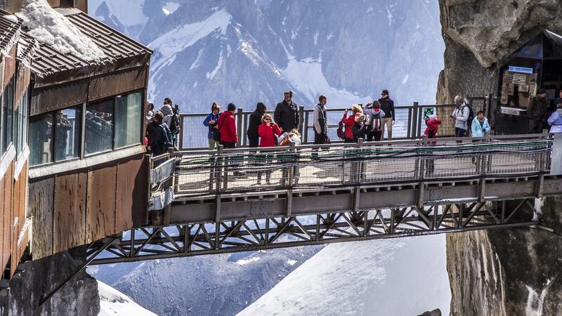 On a bridge on Mont Blanc, the highest mountain in west Europe. Photograph: Getty Images