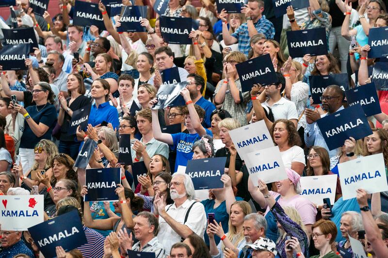 Kamala Harris has been met with jubilant crowds as she campaigns for the White House. Photograph: Kayla Wolf/AP