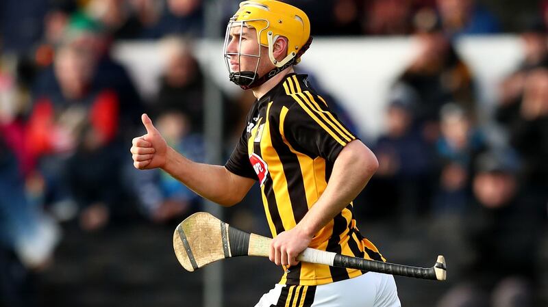 Richie Leahy celebrates scoring his side’s first goal against Kilkenny. Photograph: James Crombie/Inpho